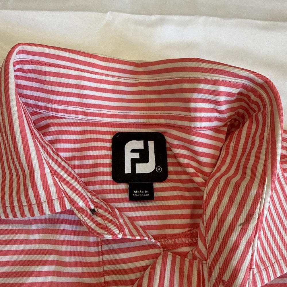 Footjoy Golf Polo Shirt Mens Sz MPink Stripe Performance Stretch Moisure Wicking - Picture 3 of 12
